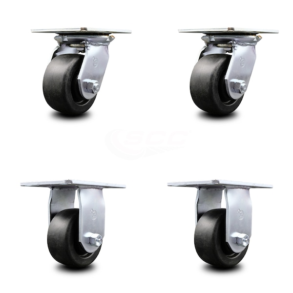 4 Inch Polyolefin Caster Set with Ball Bearings 2 Swivel 2 Rigid